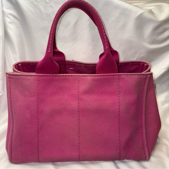 Prada Medium Canapa Tote Hot Pink Canvas Bag + 6 Vintage Brooches - Picture 4 of 11